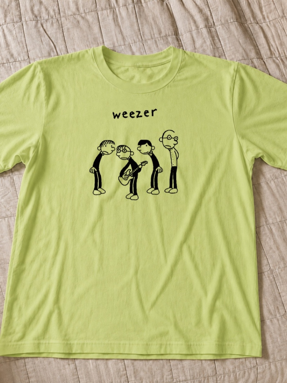Gildan Lime Green Weezer Cartoon Band T‑Shirt